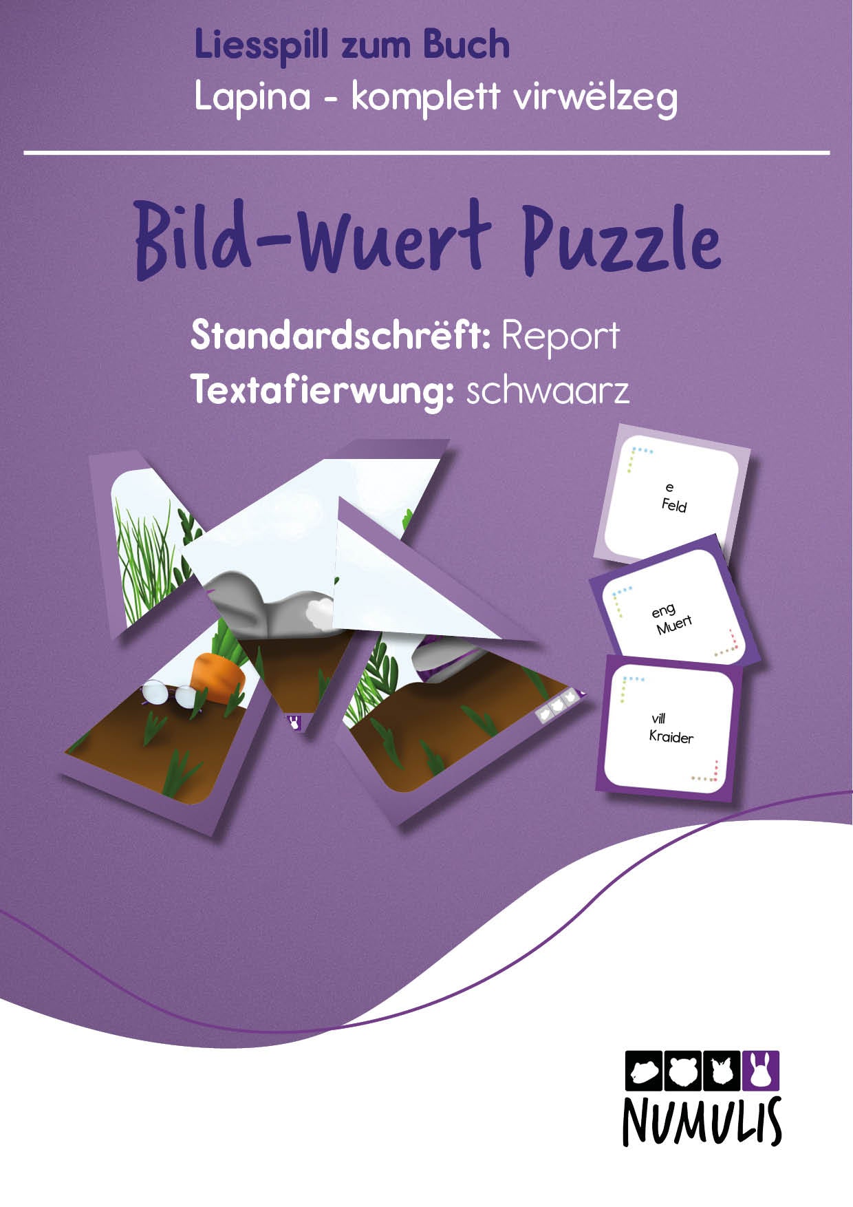 Bild-Wort Puzzle zu "Lapina komplett virwëlzeg" | Lesespiel | digital