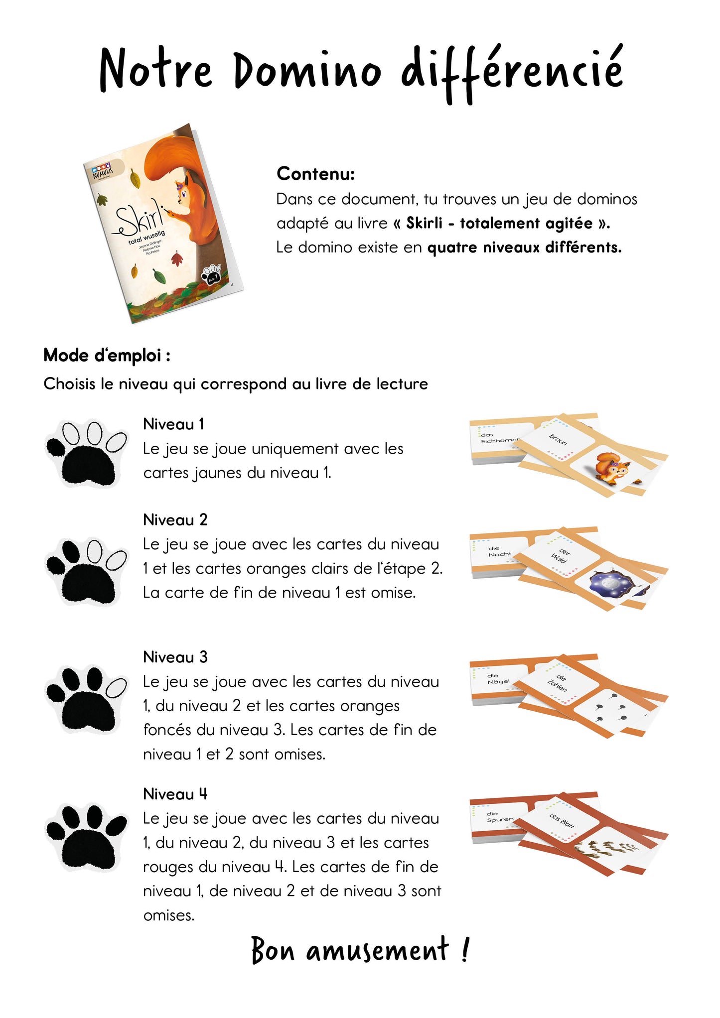 Domino de lecture pour "Skirli totalement agitée" | Jeu de lecture | numérique