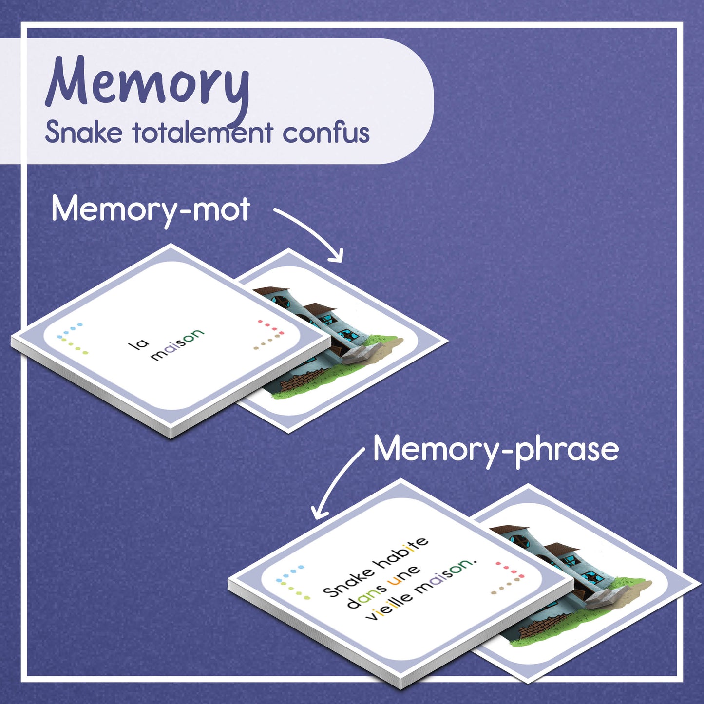 Memory de lecture pour "Snake totalement confus" | Jeu de lecture | numérique