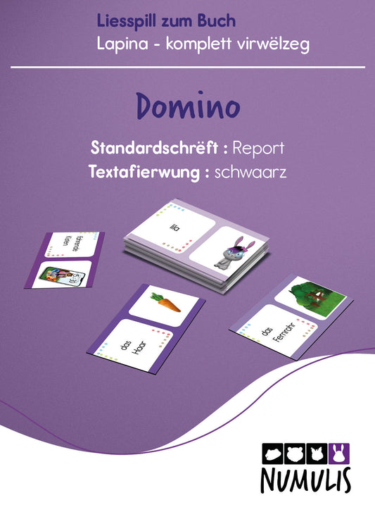 Lese-Domino zu "Lapina komplett virwëlzeg" | Lesespiel | digital